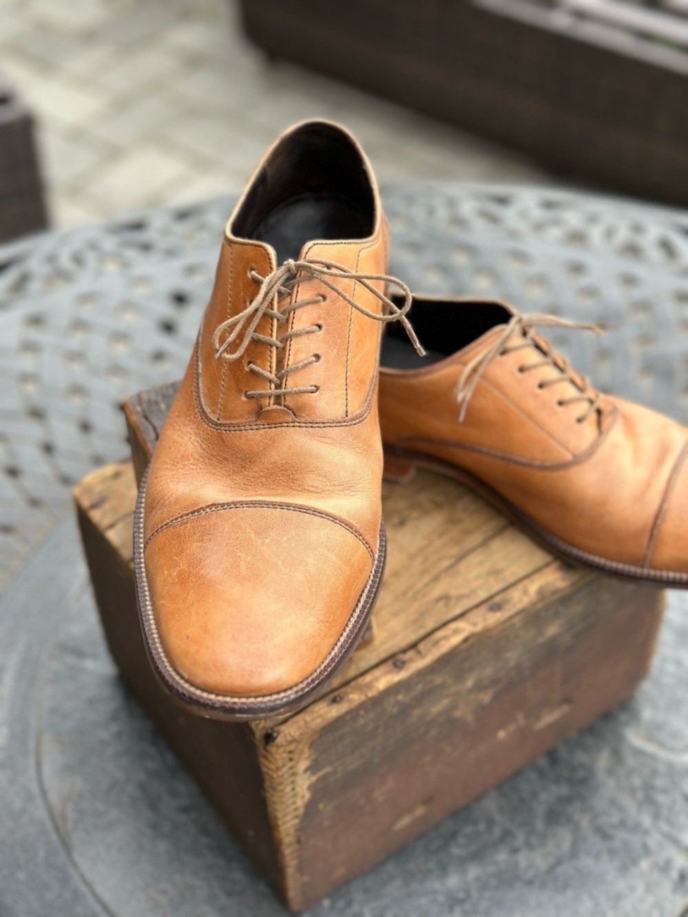 Cole Haan Cognac Leather Cap Toe Oxford Dress Shoes Men’s Lace Up - Picture 3 of 15